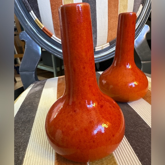 Jars Ceramistes France Pair of Small Orange Vases - Picture 6 of 10
